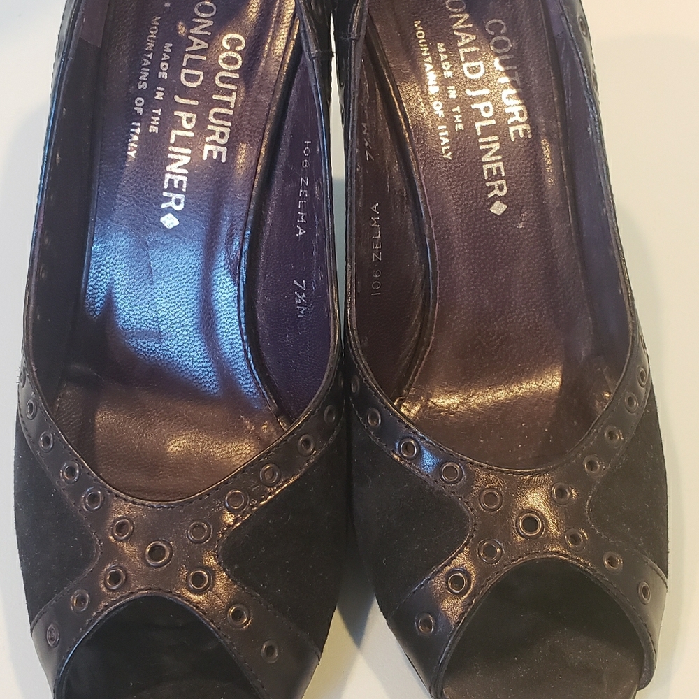 Donald Pliner Couture peep toe black leather